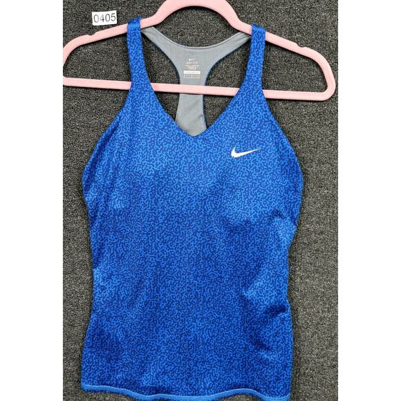 Nike Dri Fit Raceback Tank Womens Sz S Blue Leopard Print Built in Bra Training - Picture 1 of 10